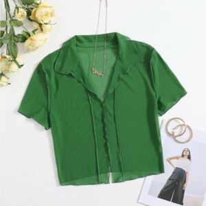 Green Mesh Sheer Women's Crop Top